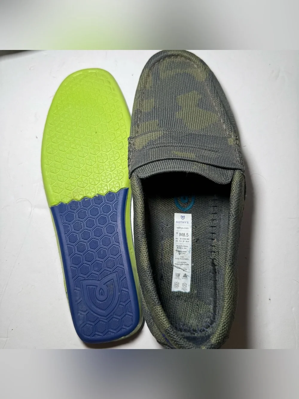 Rothy's The Driving Loafer Mens Sz. 8.5 -Womens Sz. 10 Forest Camo Knit Slip On